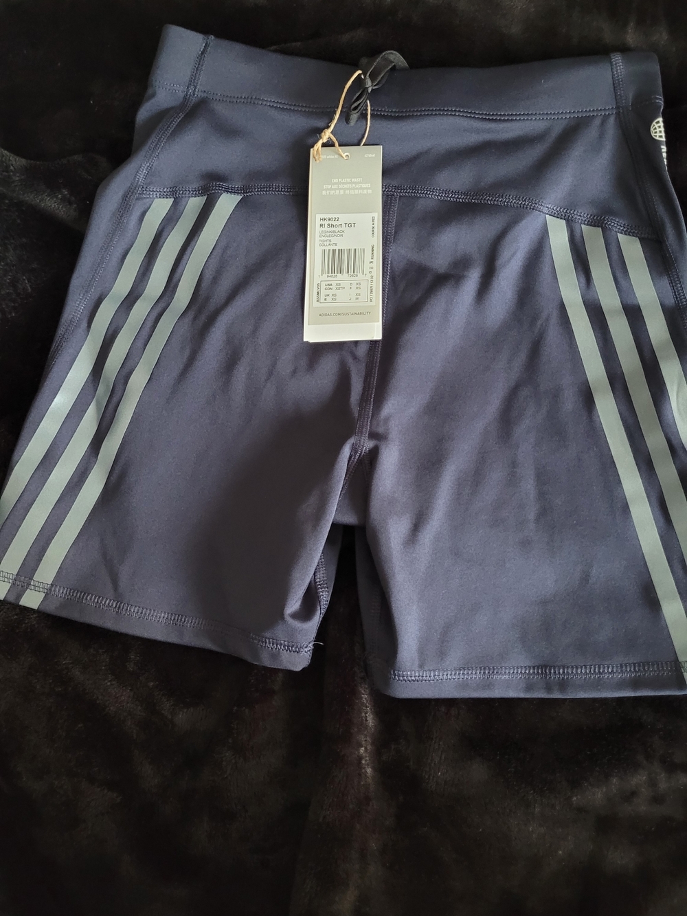 adidas Women's Navy Bike Shorts with Light Gray Stripes